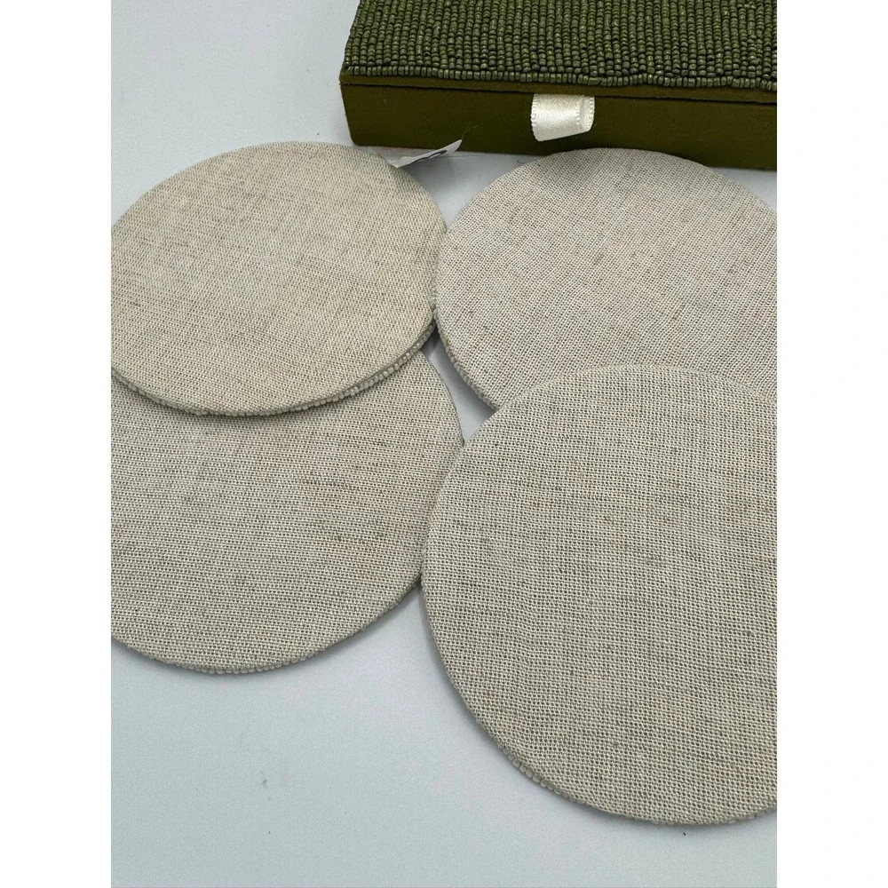 Green Butterfly Hand Beaded Coaster Set of 4 with Matching Beaded Storage Box